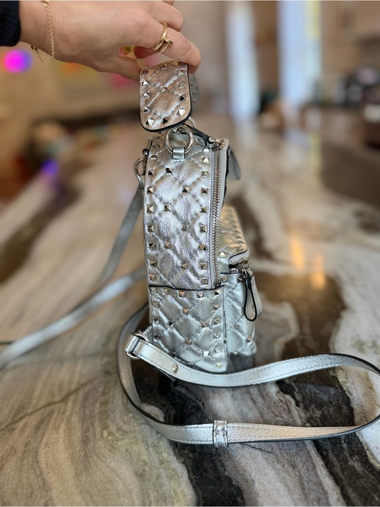 Valentino Garavani Metallic Quilted Mini Backpack in Silver